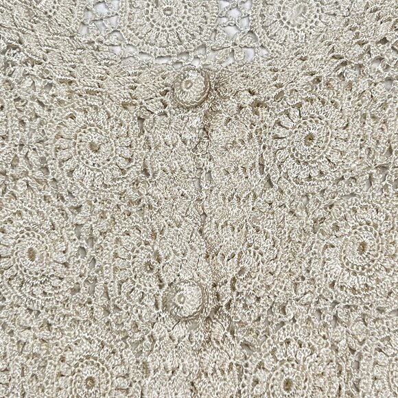 Vintage Hand-Crocheted Ivory Floral Cardigan Size L - NWOT - Picture 3 of 4